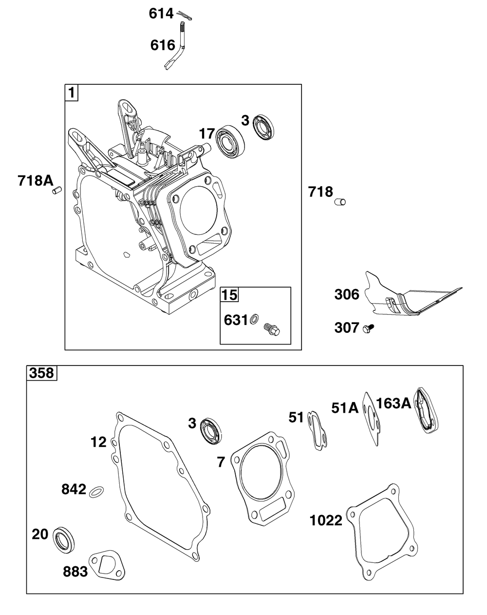 Cylinder Group Diagram and Parts List for 10U232-0023-J1 100000 - 19Z999 Briggs and Stratton Engine